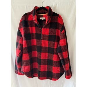 Koolaburra By Ugg Black Red Plaid Soft Fleece 1/4 Zip Plus Size Sweater XXL